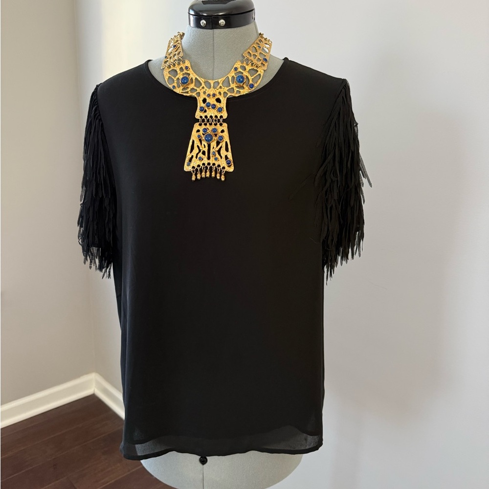 fab'rik Black Fringe Sleeve Blouse